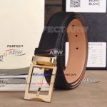 Perfect Replica Mont Blanc Belt - Gold Polished Buckle W Black Leather Belt